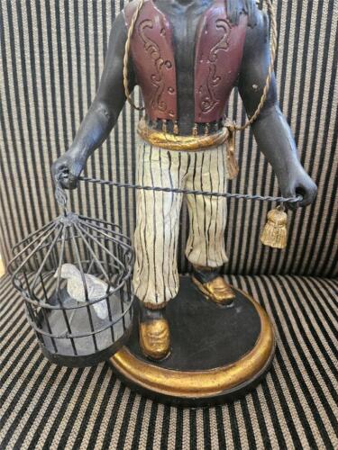 VENETIAN POLYCHROME BLACKAMOOR STATUE 13" BOY WITH MONKEY BIRD CAGE BASKET - Picture 3 of 15