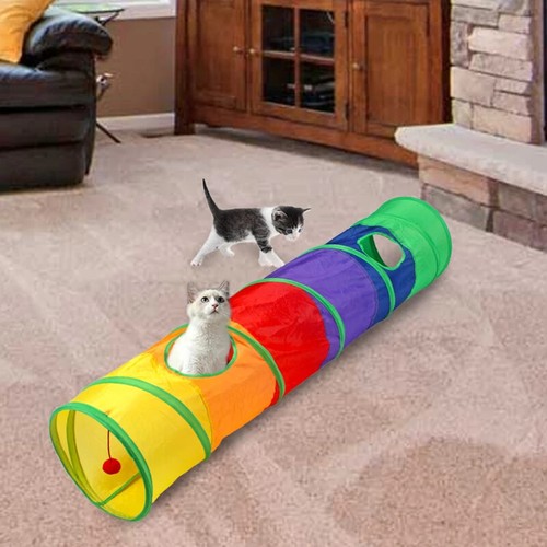 Tunnel Pieghevole per Animali Domestici Gatti Tubo Interattivo Interno Gatti Peek Hole Gattino Giocattoli - Foto 7 di 16