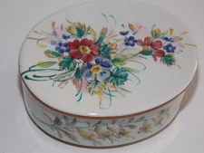 KV KER VITREX Oval White Floral Trinket Box