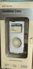 Belkin iPod Nano Carabiner Case Leather White Clip Cover w/ Screen Overlay