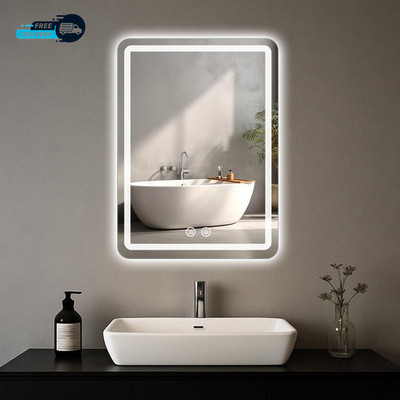 LED Bathroom Mirror, 16 X 24 Inch Anti-Fog Wall Mirror with Lights Stepless