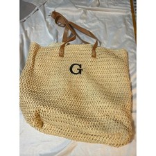 Weddingstar Woven Straw Tote Bag Initial G Beige Tan Beach Shoulder Bag NEW