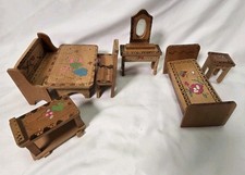 Vintage Wooden Dollhouse Furniture 8pc Set Hand Painted Made Japan