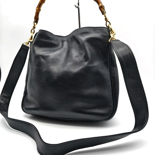 Gucci Satchel Handbag Leather Black Used Womens Handbag Purse Crossbody Tote Fro