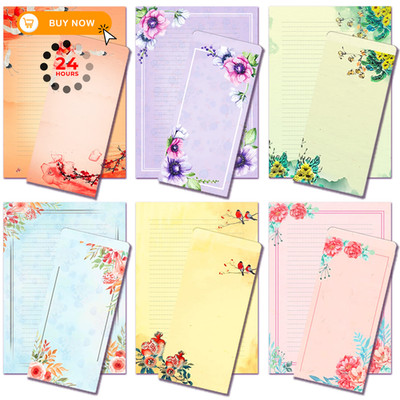 A4 Vintage Floral Stationery Paper (Lined) 48 8.27 x 11.69 inches, Assorted