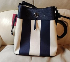 Kate Spade Marti Jacquard Blue And White Stripe Medium Bucket Crossbody Bag