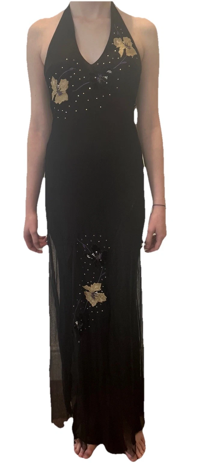 Abito da cocktail da sera vintage Versace Couture nero in rete con scollo a rete 28 42 UK 6