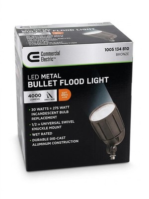 Commercial Electric LED Metal Bullet Flood Light 30W 4000 Lumen Bronze Wet Rated