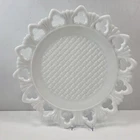 Vintage Milk Glass Lace Edge Plate Clover Cutout Unmarked Cake Serving