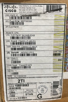 NEW OPEN BOX - Cisco C9400-LC-48UX 24 PORT MGIG + 24 10/100/1000 UPOE (BHN)