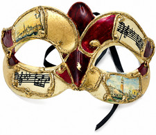 Grand Canal Venetian Carnival Mask Gold Burgundy Masquerade Costume