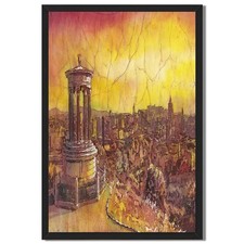 Sunset Cityscape Framed Canvas Print Vintage Wall Art Home Decor