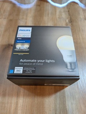Philips Hue 4 Pack White Smart Bulb Starter Kit A19 E26 2700K 9.5W 840 Lumens