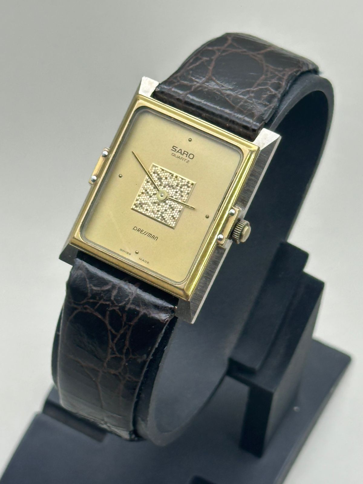 Leather Guilloché Saro Dressman Watch Dial Swiss Rectangular Quartz - VintageWatches.PK Leather Guilloché Saro Dressman Watch Dial Swiss Rectangular Quartz - vintagewatches.pk