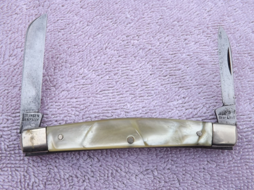 BUCK CREEK “Bear & Bull” German 2 BLADE CONGRESS KNIFE CRACKED ICE HANDLES USED - Picture 3 of 4