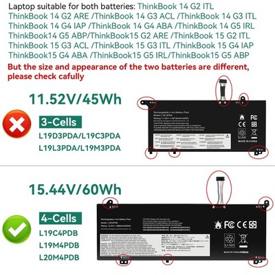 L20M4PDB L19C4PDB Battery for Lenovo ThinkBook 14 15 G2 G3 G4 14s Yoga ITL 60Wh
