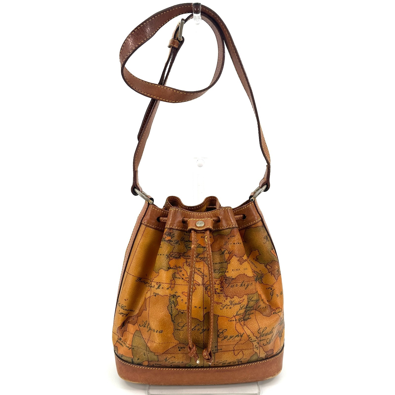 PRIMA CLASSE Shoulder Bag Drawstring Map Leather … - image 1