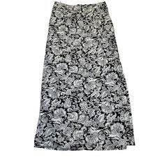 Talbots Maxi Skirt Women 8 Black White Floral Paisley Linen Blend Boho Coastal