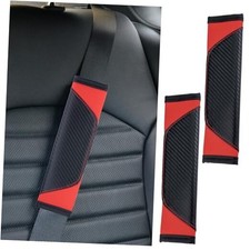 2 PCS Car Seat Belt Cover Pad, Carbon Fiber Safety Seatbelt Shoulder Black Red