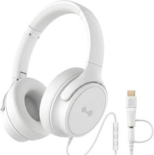 Wired Over-Ear Headphones, Mic, 3.5Mm Plug, USB-C Adapter, White