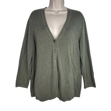 J. Jill Linen Blend Cardigan Sweater Womens L Petite Olive Green Button Front