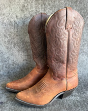 VTG Unbranded M7 / W8 Brown Leather Western Cowboy Boots Made in USA Style 4909
