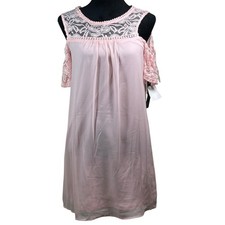 As U Wish Blush Pink Lace Cold Shoulder Shift Dress Medium cottagecore romantic