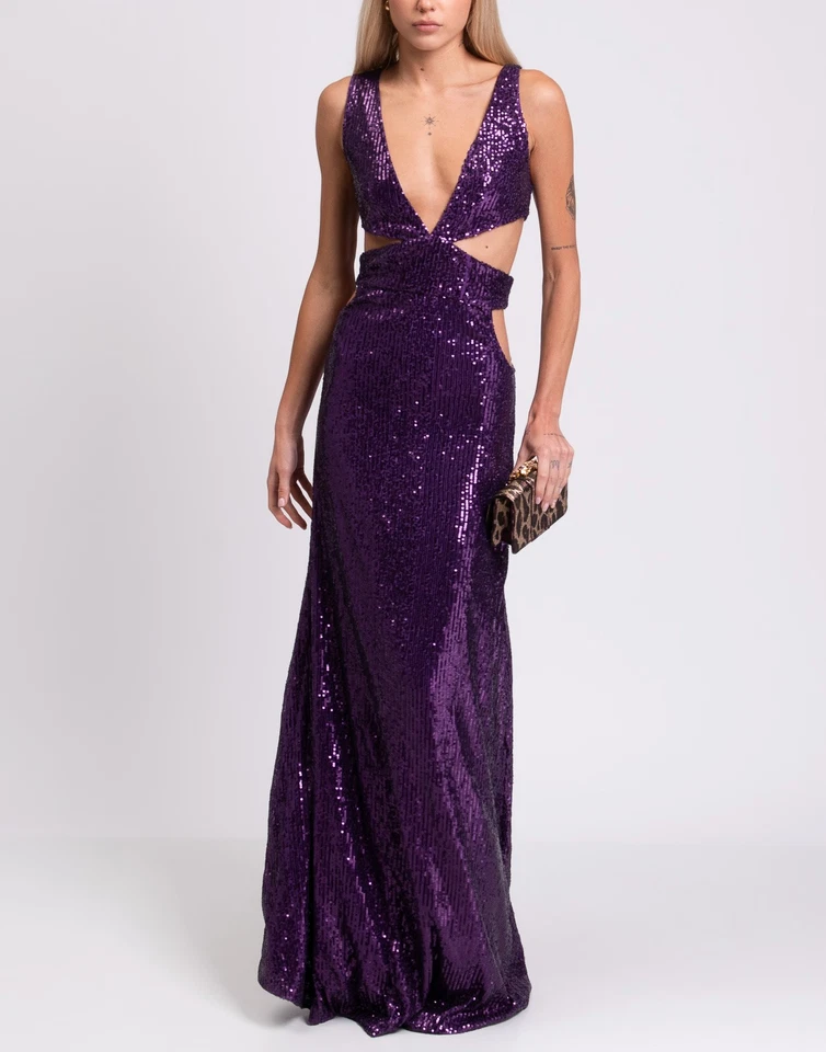 RRP €550 RETROFETE Tulle Gown Size XL Sequins Cut Out Sleeveless Plunge Neck - Image 3 of 4