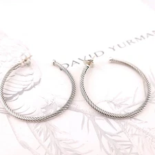 David Yurman Sterling Silver Classic Cable 2'' Inch Hoop Earrings With Pouch