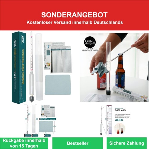 Premium Alkoholmeter Hydrometer 0-100 Vol% für Spirituosen