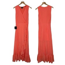 Bebe Coral Ruffle Chiffon Sleeveless Maxi Dress Women’s Size 4 New