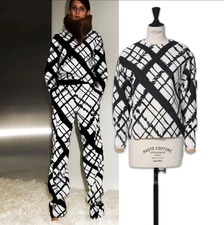 Celine Phoebe Philo Pre Fall 2012 Black White Grid Print Long Sleeve Top 40