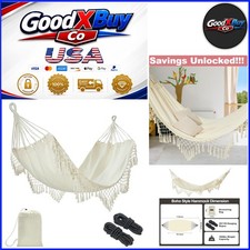 Beige Cotton Hammock 78.8x39.4 Portable Single Outdoor Indoor Easy Carry
