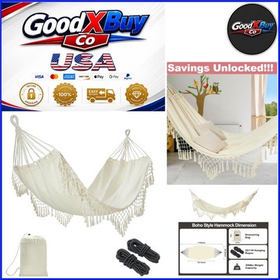 Beige Cotton Hammock 78.8x39.4 Portable Single Outdoor Indoor Easy Carry