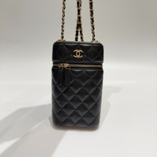Chanel Black Quilted Lambskin Vanity Phone Case Chain Crossbody Bag