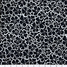 1 Yard Cut of Lunn Fabric 5 Petal Flower Batik 100 Cotton 3879 Black White