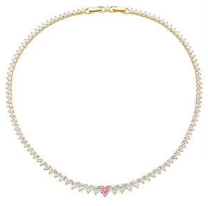 Authentic Women’s Tennis Necklace Love Hearts 925 Silver, 18kt Gold Plated Pink Heart
