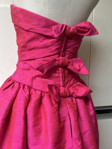 VINTAGE FRANK USHER 60S CORSET RAW SILK IRIDESCENT PINK SIZE 6 PROM BOWS - Picture 8 of 14
