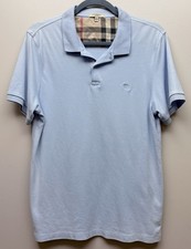 Burberry London Men s Bheck Collar Light Blue Short Sleeve Polo Shirt L