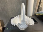 Vintage Fenton Glass Basket Hobnail White Milk Glass