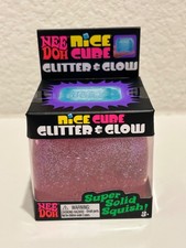 NeeDoh Nice Cube Glitter Glow Pink Super Solid Squish Sensory Authentic