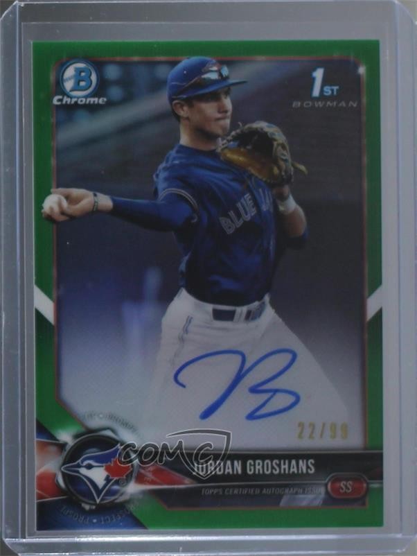 2018 Bowman Draft Chrome Pick Green Refractor 22/99 Jordan Groshans Auto 7c5