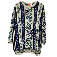 Vintage Liz  Co Cotton Womens Multicolor Floral Roses Knit Crewneck Sweater Med