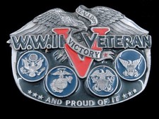 SE15112 NOS VINTAGE 1988  W.W. II VETERAN AND PROUD OF IT  MILITARY BUCKLE