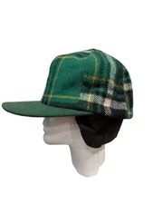 Vtg P Cap Forest Green Plaid Wool Trapper Hunters Cap Ear Flap Sz M Made in USA