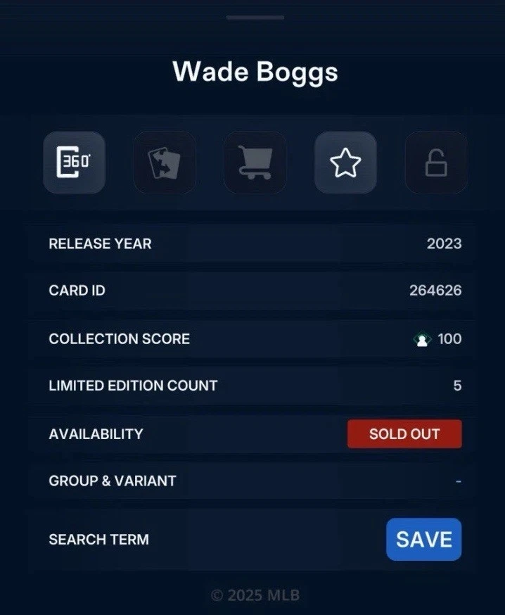 2023 Topps Bunt Digital Dynasty Wade Boggs LEGENDARY/5 FIRMA DORADA Yankee Salón de la fama Foto 4 de 4