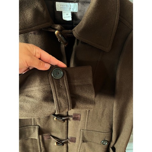 BARNEYS Peacoat Cashmere Brown Toggle Buttons Collared Italy Designer 38 Small - Picture 7 of 11