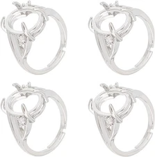 SUNNYCLUE 1 Box 8PCS Silver Prong Ring Blank Settings 