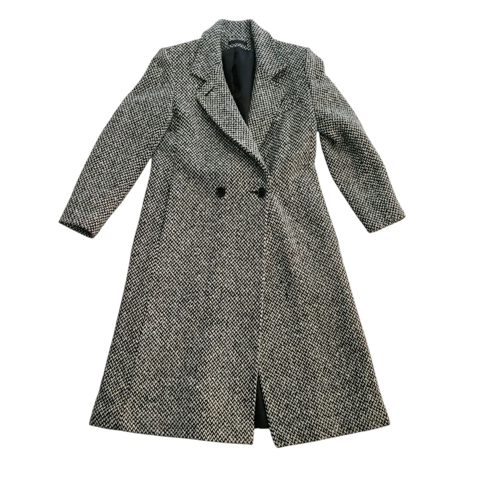 Vintage Jill Jr Wool Blend Herringbone Coat Black White Tweed Double Breasted - Image 3 of 4
