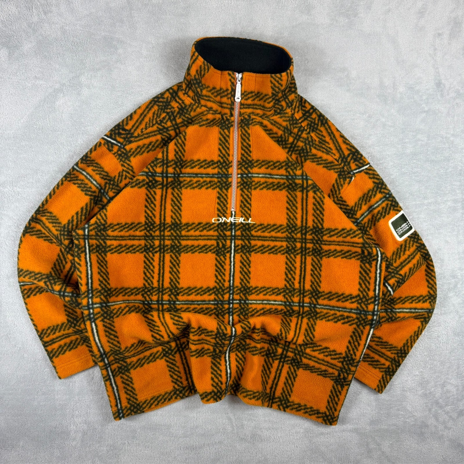 VTG O'Neill 2000's Orange Tartan Plaid Fleece Oversized Large HalfZip Sweatshirt image 2